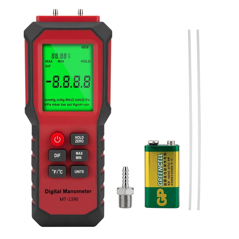 YZTMETER YZT Digital Manometer - Air, Gas Pressure Meter with Differential Gauge and Dual-Port Tester (9v Battery Included) - Image 1